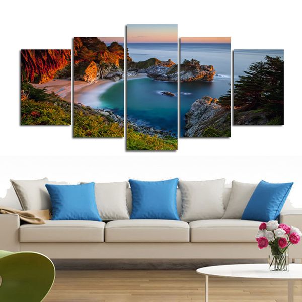 

5 panel sea view stone printed paintings abstract canvas picture decor painting for living room no frame