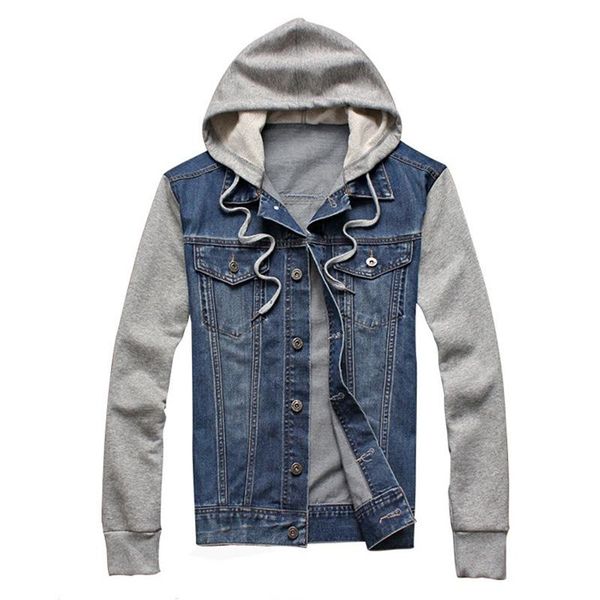 

denim men's hooded jacket sportswear outdoors casual fashion jeans jackets hoodies cowboy mens and coat plus size, Black;brown