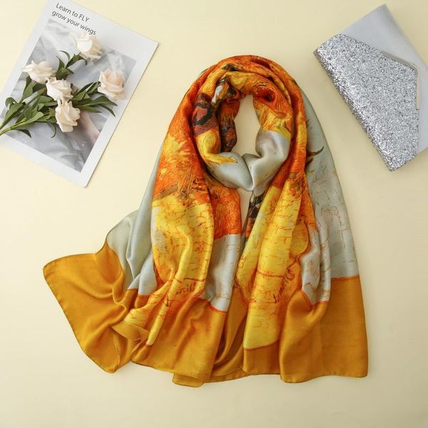 

scarves luxury pattern party sunflower painting scarf women neckerchief female unique wraps, Blue;gray