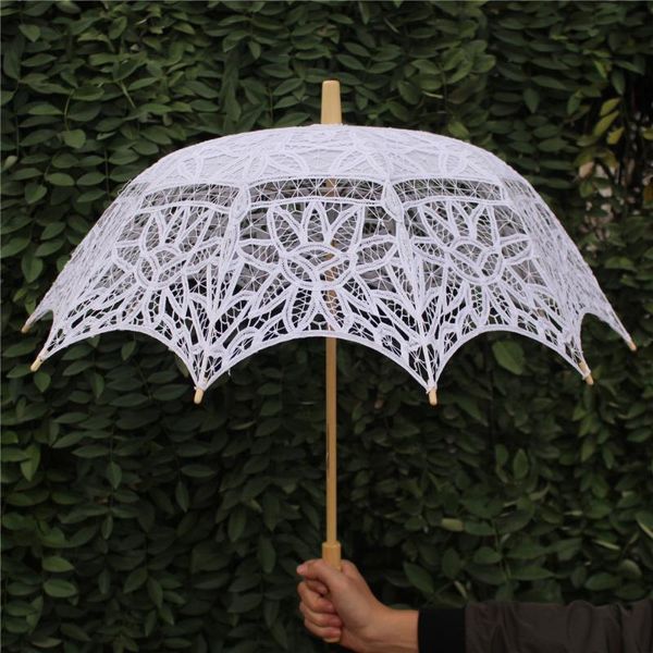 

other accessories yo cho wedding umbrella for bride lace parasol cotton handmade embroidery party decoration, White