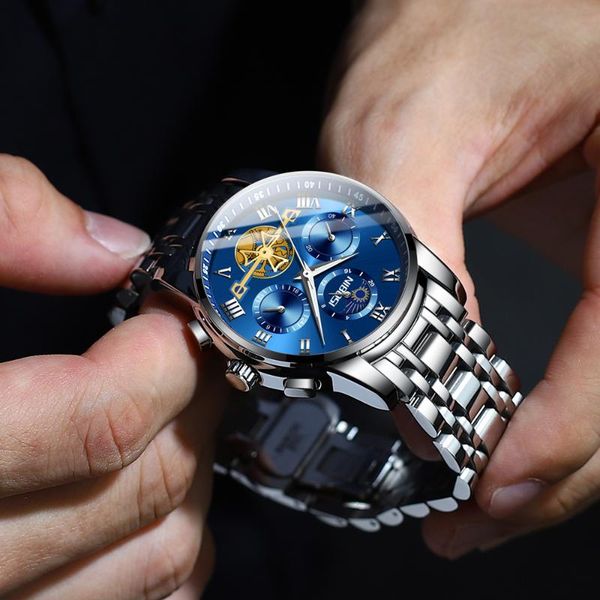 

wristwatches nibosi brand mens watches famous luxury tourbillon quartz wristwatch men waterproof fashion casual business dress watch, Slivery;brown