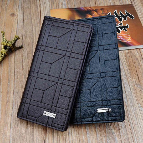 

new wallet men's long fashion embossed vertical open suit bag large capacity soft wallet, Red;black