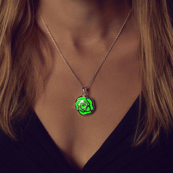 

luminous rose necklace luminous pendant necklace in the dark, Silver