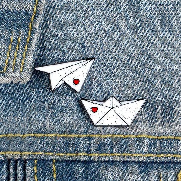 

pins, brooches enamel pins mini cute paper plane boat aircraft ferry badge jean shirt bag clothes lapel pin brooch jewelry gift, Gray