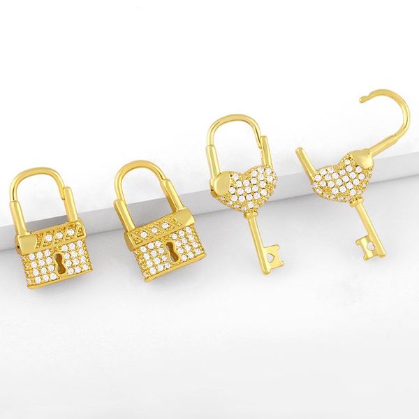 

micro pave heart padlock earrings for women gold vermeil small key lock drop stone cz simple jewelry gift ersw10 dangle & chandelier, Silver