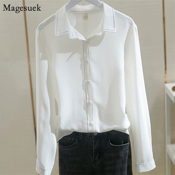 

vintage shirt women autumn straight long sleeve chiffon blouse office lady with button shirts blusas 8922 210512, White
