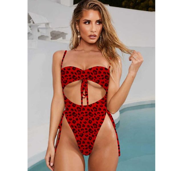 

women's swimwear 5 colors 2021 summer women push up drawstring cut out swimsuit leopard print one pieces bathing suit beach bikinis, White;black