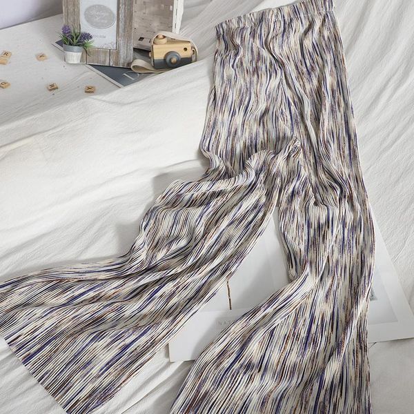 

women's pants & capris fashionable tie-dye pleated casual spring summer slim high-waist straight-leg korean wide-leg, Black;white