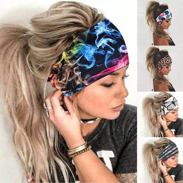 

sweatband 2021 turban ladies sports yoga headband multicolor printing polyester sweat-absorbent headgear gift, Yellow;black