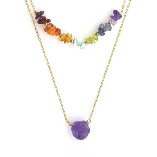 

irregular natural crystal stone handmade double layer pendant necklaces for women girl party decor jewelry, Silver