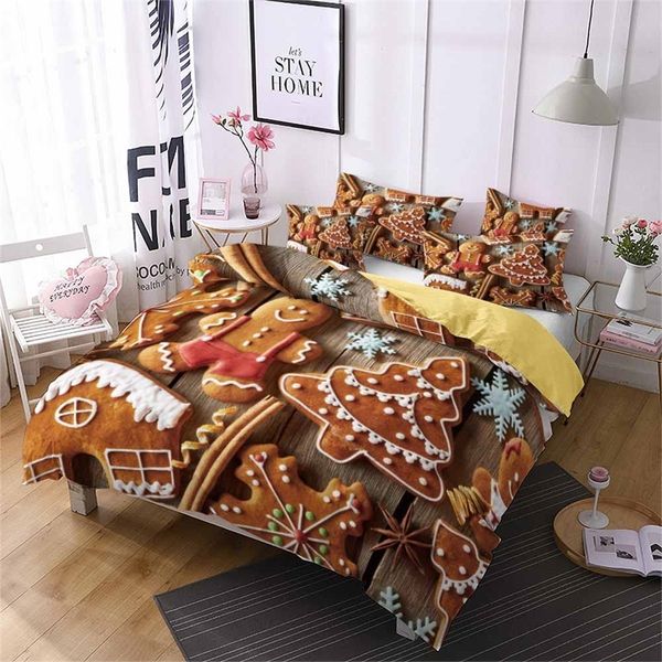 Buon Natale Copripiumino in microfibra Federa Biscotti Elementi Set di biancheria da letto Capodanno Copriletto per bambini Home Dorm Decor Set letto 210319