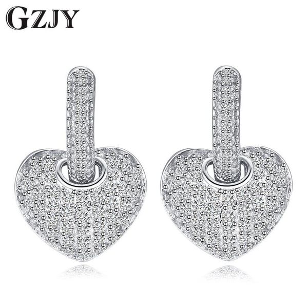 

stud gzjy fashion silver color heart earrings for women shining zircon cute brincos wedding fine jewelry, Golden;silver