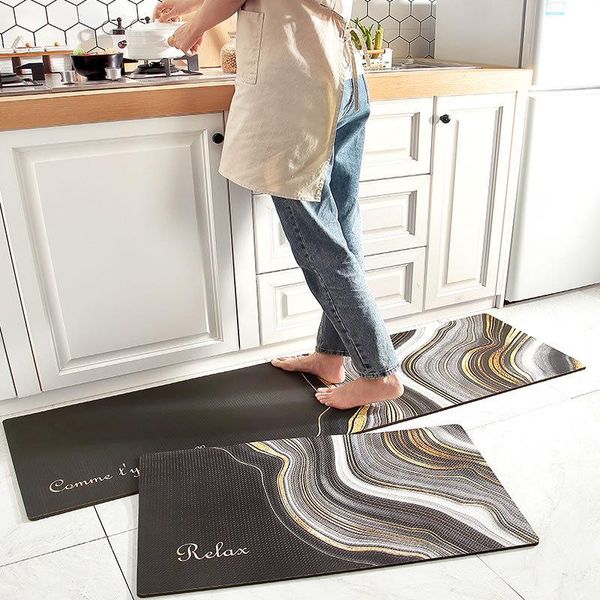 

carpets european ins style kitchen leather floor mat non-slip oil-proof stain resistant home no wash long carpet pvc foot pad