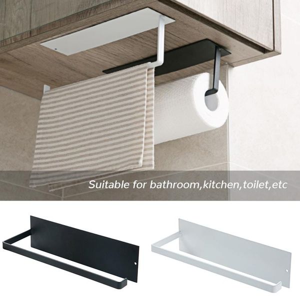 

hooks & rails non perforated paper towel holder toilet hanger roll fresh film storage rack wall hanging shelf
