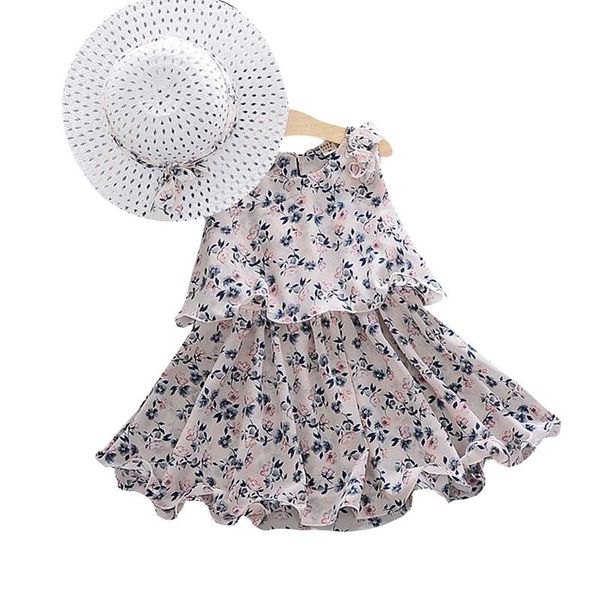 

girl's dresses girls summer floral dress +sun hat 2pcs kids a-line beach vestidos toddler baby girl sleeveless back buttons clothes, Red;yellow