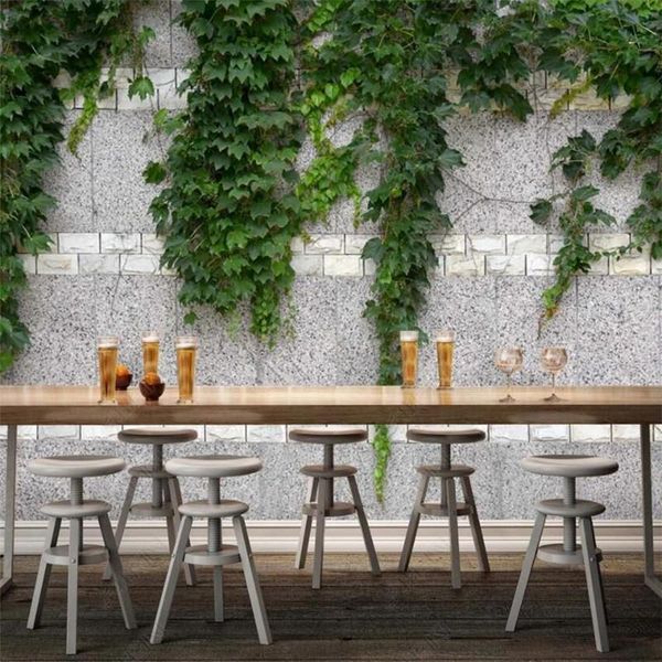 

wallpapers custom size cement wall vines green plants 3d po paper home decor mural cafe industrial self-adhesive wallpaper