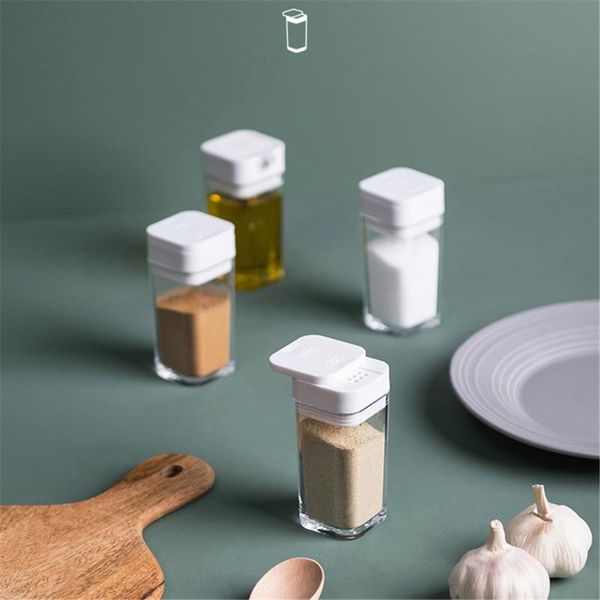 

kitchen spice jar with seasoning labels for salt pepper soy sauce olive oil vinegar shakers dressing container plastic canister