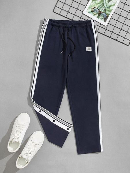 

men letter patched striped drawstring sweatpants c8sb#, Black