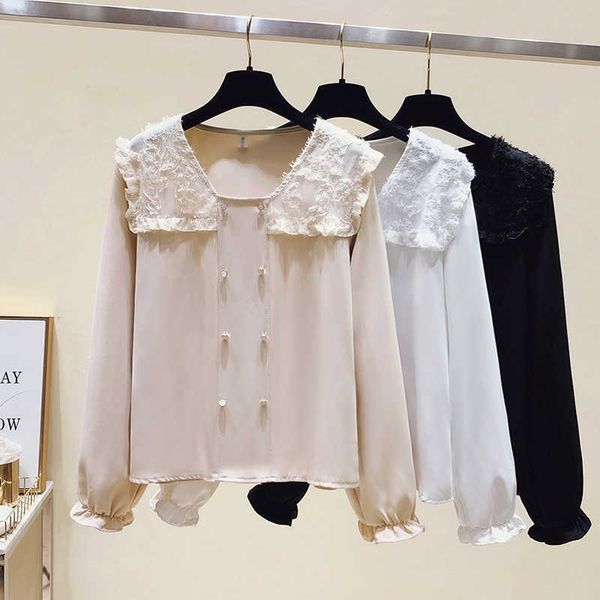 

harajuku angel print womens shirt vintage elegant blouse women autumn long sleeve female clothes loose bf shirt 210604, White