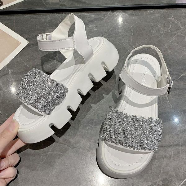 

sandals women real leather buckle strap high heels summer shoes street fashion platform lady footwear ytmtloy sadalias femininas, Black