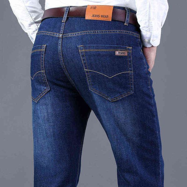 

autumn and winter slim straight elastic comfortable jeans long pants men's, Blue