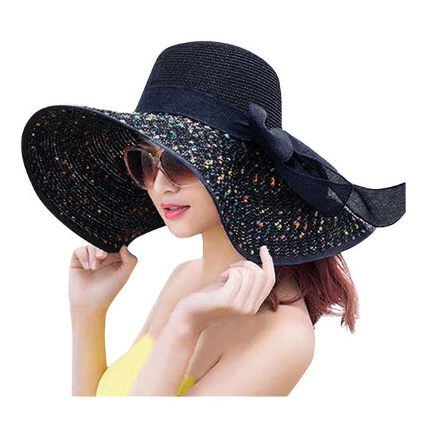 

wide brim hats bow knot lace women's sun colorful big straw anti-ultraviolet female hat vacation beach elegant ladies chapeau, Blue;gray