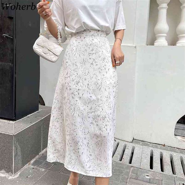 

chiffon sweet floral skirts women summer high waist slim fit fashion elegant saia korean temperament faldas mujer 210519, Black
