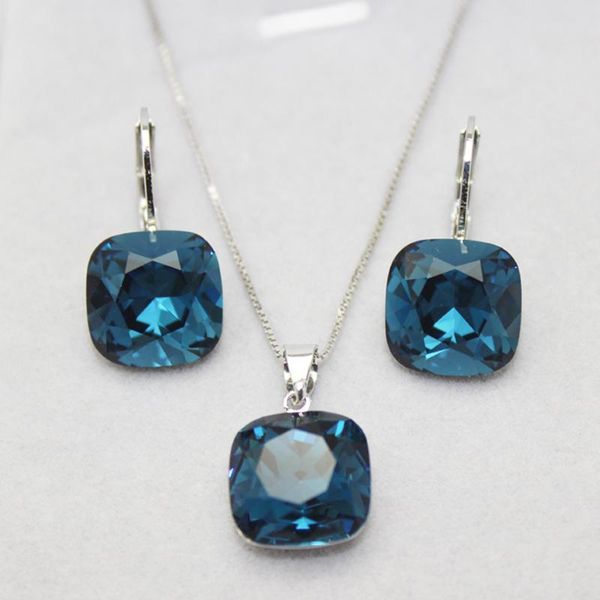

earrings & necklace 11.11 sale fashion jewelry sets bridal 12mm austrian crystal set for women stones earring jewellery parure bijoux femme, Silver