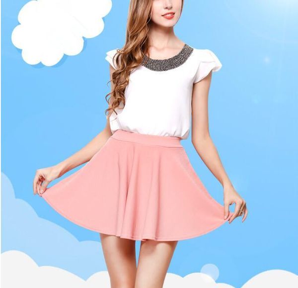 

skirts 1 piece women fashion umbrella shape summer mini sweet pink black high waist pleated skirt kawaii casual female