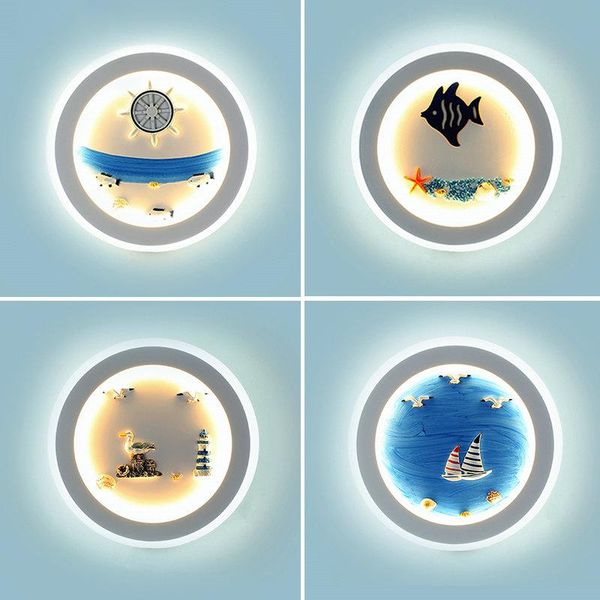 

mediterranean decorations children bedroom wall lamp 3 lights dimming nursery room living led round light