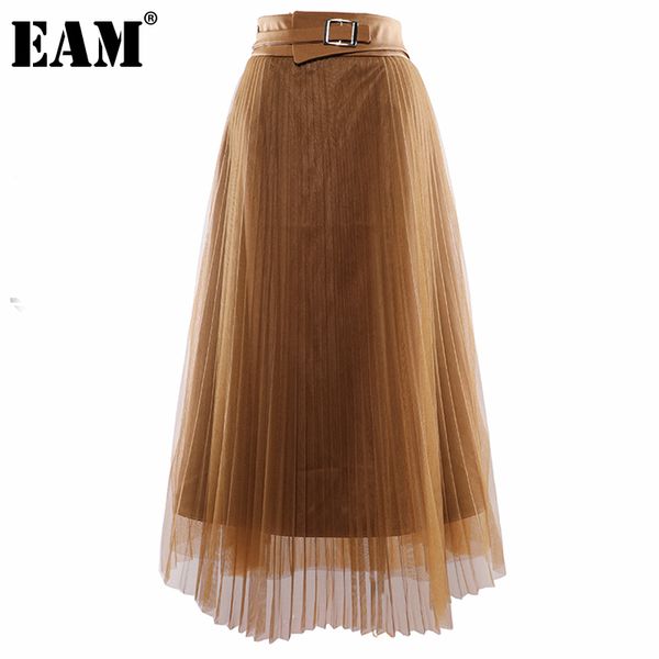 

[eam] high waist black irregular pleated spliced long mesh half-body skirt women fashion spring autumn 1dd6421 21512