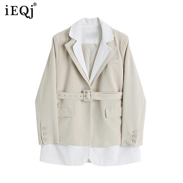 

women's suits & blazers ieqj women blue sashes fake two color contrast stitching blazer notched long sleeve loose jacket fashion autumn, White;black