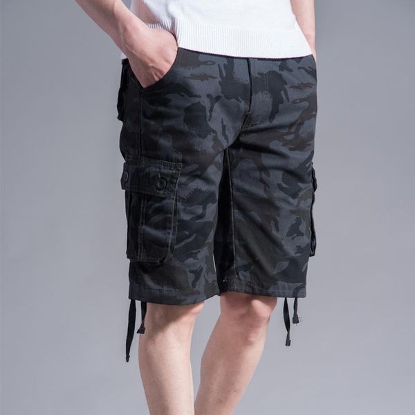 

men's cargo shorts summer camouflage cotton breeches loose multi-pocket homme casual bermuda trousers 44, White;black