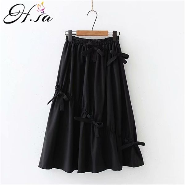 

skirts womens summer ropa mujer bohemia high waist bow tie elastic long skirt woman black white jupes 210430