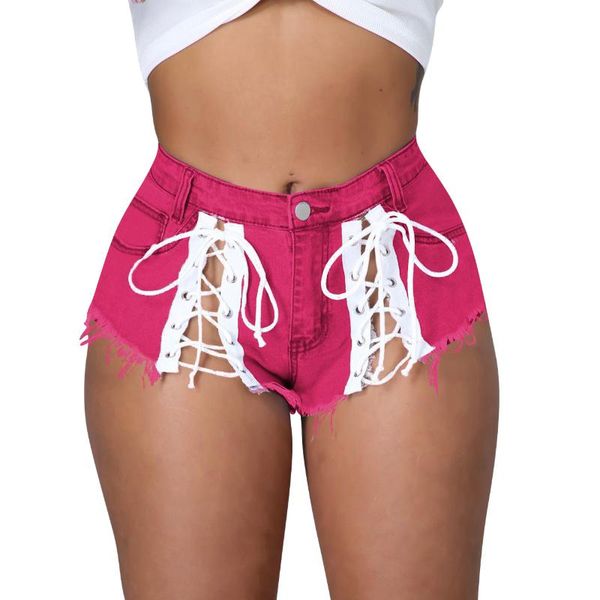 Shorts femininos 2022 mulheres verão sexy lace up cinta micro tassel denim pólo dança