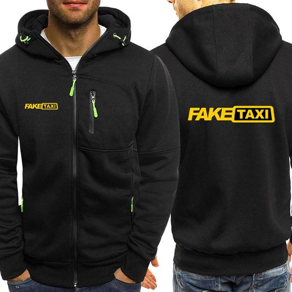 

men's hoodies & sweatshirts 2021 spring autumn fake taxi driver printing jackets hooded casual zipper sweatshirt sportswear fashion out, Black
