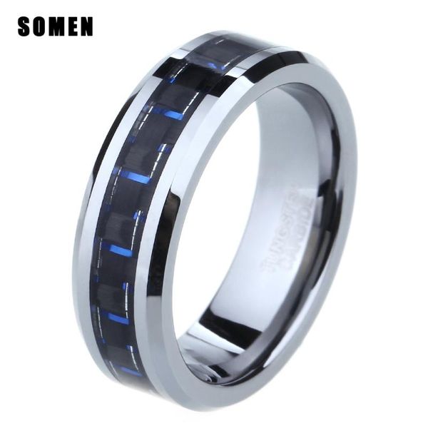 

wedding rings 6mm tungsten black & blue carbon fiber inlay ring men women engagement band promise fashion jewelry, Slivery;golden