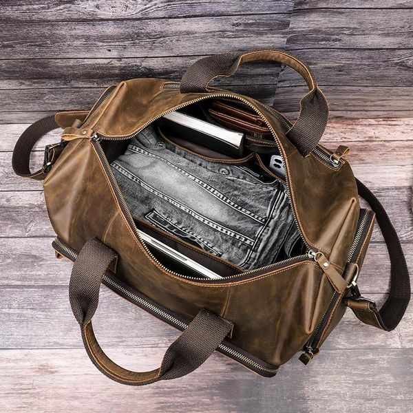 

duffel bags vintage genuine leather luggage bag men business travel for large capacity totes shoulder