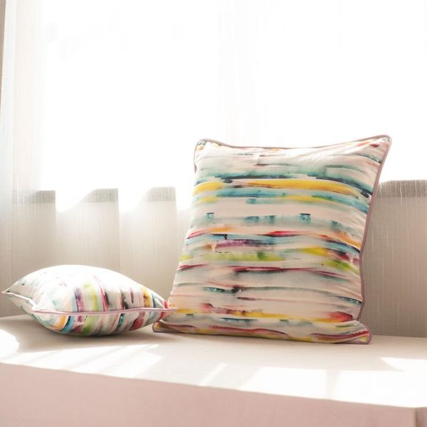 

pink purple piping velvet cushion cover watercolor line printed pillow case no balling-up without stuffing cushion/decorative
