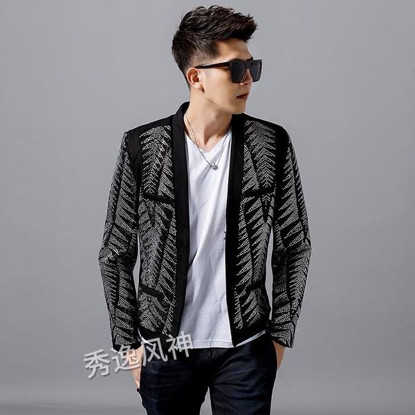 

men's jackets pattern drilling wear trend light drill man's suit nightclub self-cultivation loose coat jacket fashion heavy, Black;brown