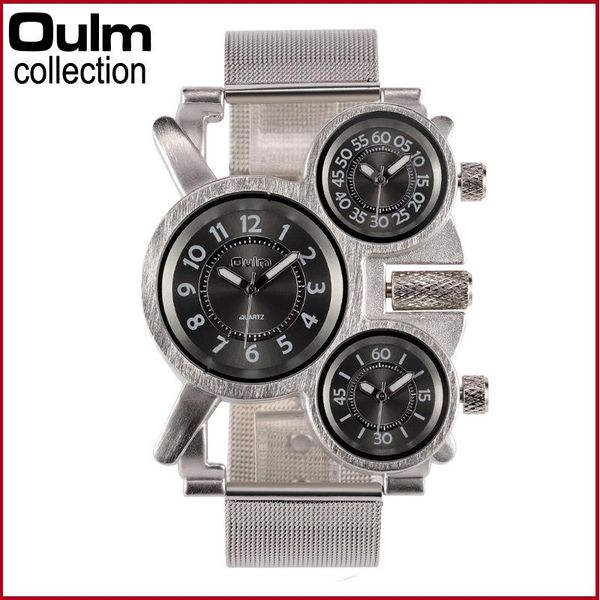 

wristwatches oulm men fashion steel sports watches waterproof dual quartz military wrist watch, Slivery;brown