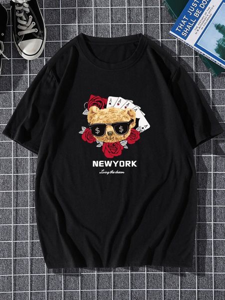 

men bear & letter graphic tee g086#, White;black