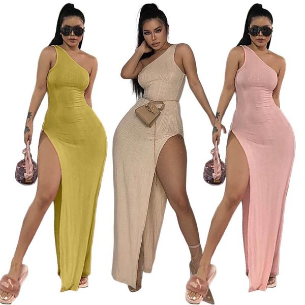 

casual dresses mo&mo-aparty merican women's club dress woman irregular hole cloth high split one shoulder, Black;gray