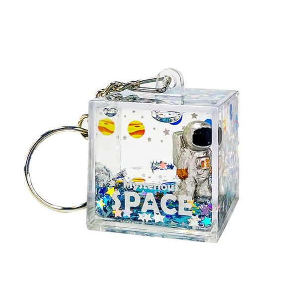 

mysterious space glitter quicksand square keychain astronaut bag charm keyring fashion jewelry space lover gifts, Silver