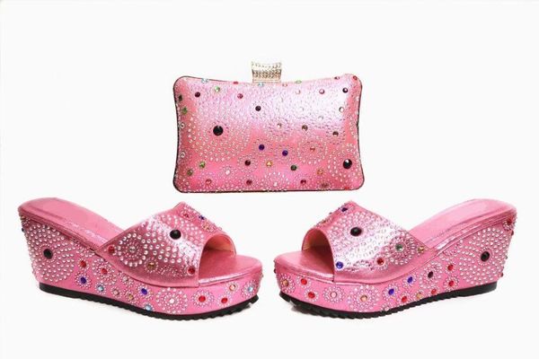 

sale pink women platform shoes with crystal decoration african match handbag set for dress x17,heel 7cm, Black