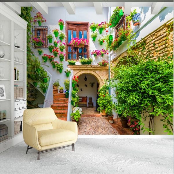 

customized building courtyard wallpapers background wall 3d landscape wallpaper