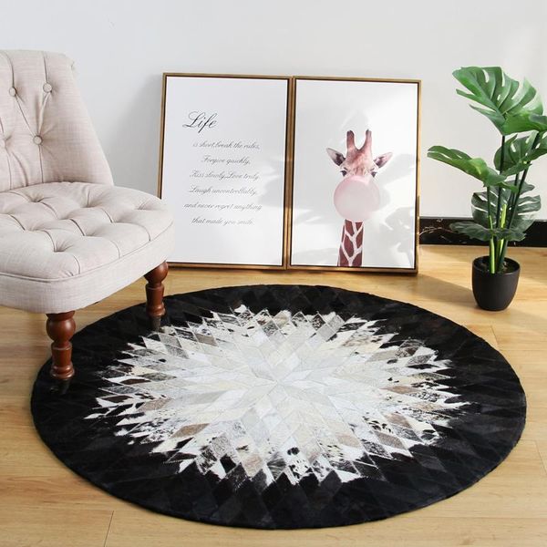 

carpets hand-made cowhide spliced round small carpet in northern european study computer chair living room table mat bedroom bedside rug
