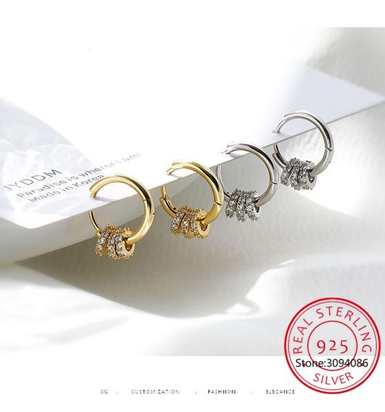 

hoop & huggie 925 sterling silver dainty small zircon inlaid round circle earrings for women gold earrrings jewelry s-e1358, Golden;silver