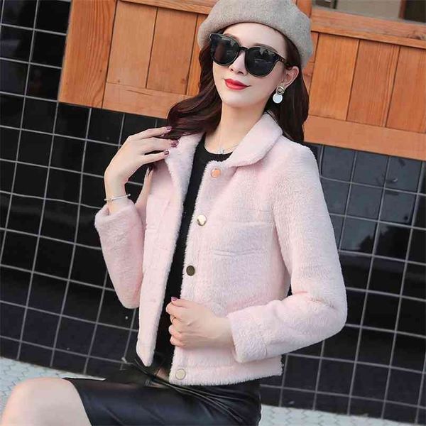 

winter jacket women gold mink woolen cloth ladies thick autumn and short coat 210427, Black
