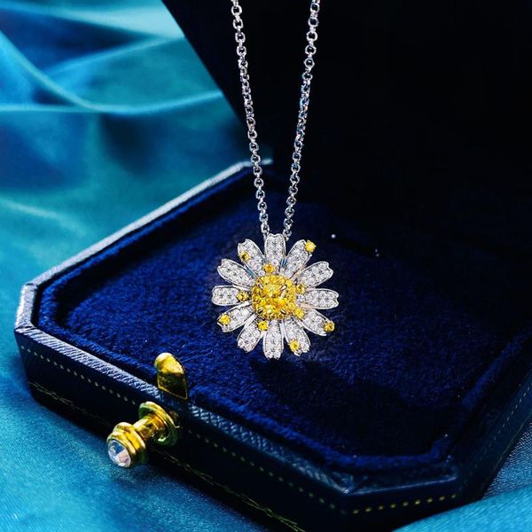 

chains knriquen 925 sterling silver sunlight daisy sunflower z lab diamonds pendant necklace for women party jewelry surprise gift